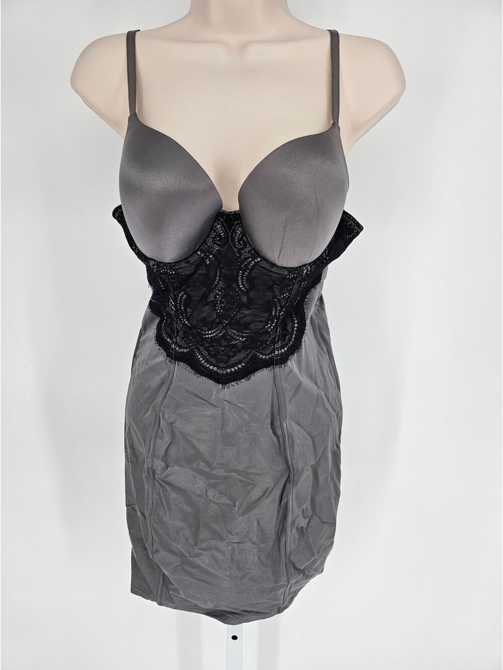 VTG Flexees by Maidenform Womens Sz 36B Satin Slip Dress Shaper Silver Black